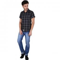 Caricature Mens Checkered Casual Black Shirt