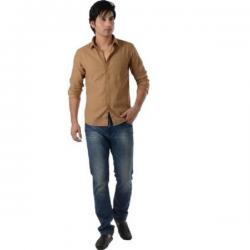 Integriti Mens Solid Casual Brown Shirt