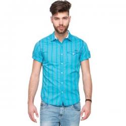 Mufti Mens Striped Casual Blue Shirt