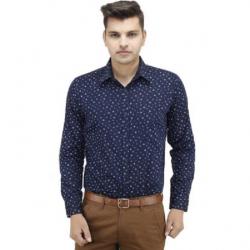 LEAF Mens Printed Casual Blue, White Shirt