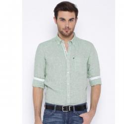 Harvard Mens Self Design Casual Linen Green Shirt