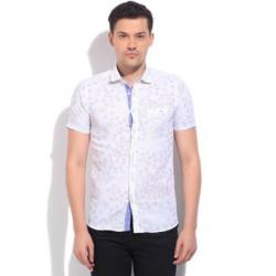 LAWMAN Mens Printed Casual White Shirt