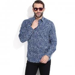 Wrangler Mens Printed Casual Blue Shirt