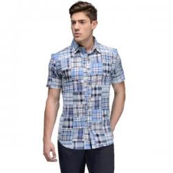 Vicbono Mens Printed Casual Blue Shirt