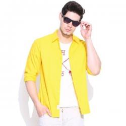 United Colors Of Benetton Mens Solid Casual Yellow Shirt