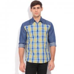 Wrangler Mens Checkered Casual Blue, Yellow Shirt