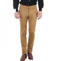 Routeen Slim Fit Mens Gold Trousers