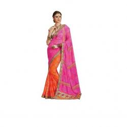 Kvsfab Embriodered, Printed Bandhani Georgette Sari