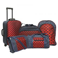 Urban Style Blue & Red Checkered Travel Kit Combo With Wheels