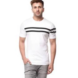 Gritstones Solid Mens Round Neck White, Black T-Shirt