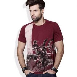 Roadster Printed Mens Round Neck Pink T-Shirt