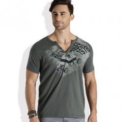 Roadster Printed Mens Round Neck Grey T-Shirt