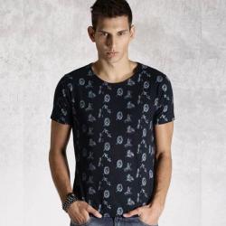 Roadster Printed Mens Round Neck Dark Blue T-Shirt