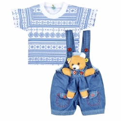 Baby Dungaree with Colorful T-shirt,KUC-DUN-101, Blue & White, 6 Months - 1 Years