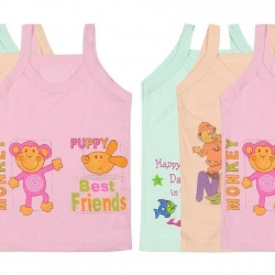 Littly Baby Girls Printed Cotton Slips/Vests, Pack of 6 Multicolor