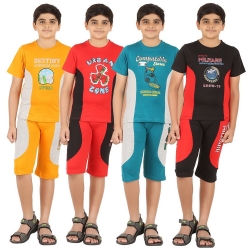 ZIPPY Combo Multi Color Boys T-shirt and Three Fourth Pant Pack of 4