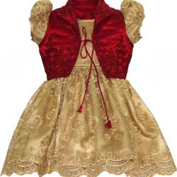 Golden with Red overcoat Dress Available in 6 Months to 13 Years Girls from Unnati Clothings