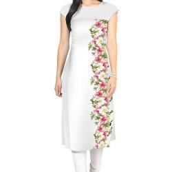 ZIYAA White Color Half Sleeve AndBoat Neck Faux Crepe Kurti
