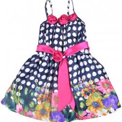 Baby Girls Bubble Hem Frock, KUC-FRK-140 Royal Blue and Pink 6 Months -1.5 Years
