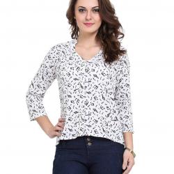 V neck style shirt with 3/4th sleeve, blend with glittering buttons with the soft touch of the fabric gives a cool experience-White