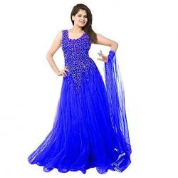 Clickedia Womens Net Dress Material Royal blue net gown_Royal Blue