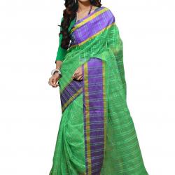Trendz Womens Cotton Silk Saree TZ_Green_Chokda_Purple