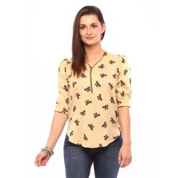Vvoguish Printed Polyester Beige Top-VVTOP775BEG