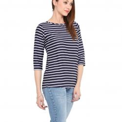 DeDeS BLUE AND WHITE LADIES TOP WITH HORIZONTAL STRIP WOMEN TOP