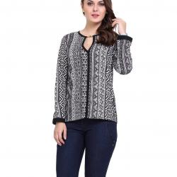 Geometric print golden button over neck women top