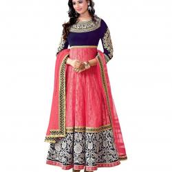 Sky Global Womens Pink Georgette Long Anarkali Unstitched Dress Material Dress_152_FreeSize_Pink