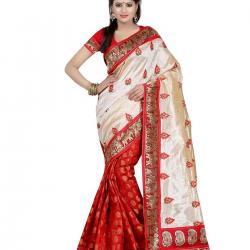 Janasya Brasso Saree JNE0330_Red & Beige