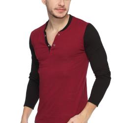 PepperCub Mens Henley Vneck Full Sleeve T-shirt - Maroon