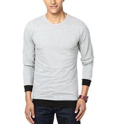 Mens T-shirts Solid ROUNDNECK CONTRAST FULL sleeves t shirt with grey ribbed cuffs