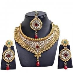 Jewels Guru Alloy Jewel Set Gold, Maroon, Green