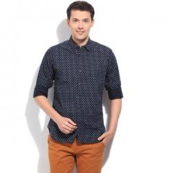 United Colors of Benetton Mens Printed Casual Blue Shirt