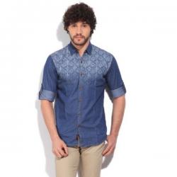 High Star Mens Printed Casual Blue Shirt