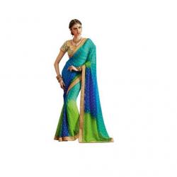 Kvsfab Embriodered,Printed Bandhani Georgette Sari