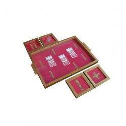 Craftghar Sanjhi Red Embellished Wood,Glass Tray