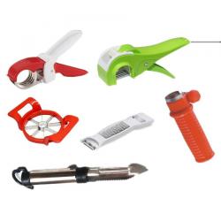 Round Vegetable Cutter, Square Vegetable Cutter, Apple Cutter, Sweet Corn Cutter, Peeler, Three In One Blade Peeler - 6 Piece