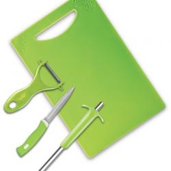 Anjali 4 Pcs Utility Set, 1pc Royal Gas Lighter,1pc Knife,1pc Chopping Board,1pc Gilleto Peeler, Green