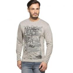 Alan Jones Printed Mens Round Neck Grey T-Shirt