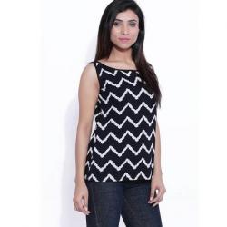 Ayan Casual Sleeveless Chevron Womens Black, White Top